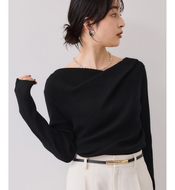 VIS「【美得】ドレープオフショルダーリブニット/イージーケア」|ニット・セーター|