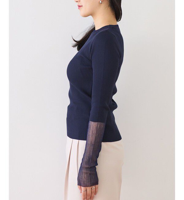 VIS「【WEB限定】袖シアー切り替えリブニットプルオーバー」|ニット・セーター|