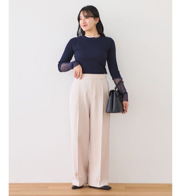 VIS「【WEB限定】袖シアー切り替えリブニットプルオーバー」|ニット・セーター|