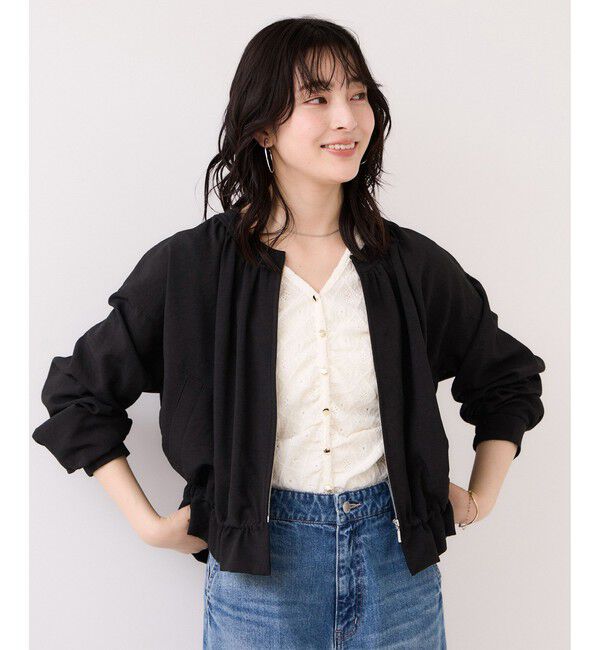 VIS「美easyリネンライクジップ裾フリルブルゾン/イージーケア・接触冷感」|ブルゾン・スタジャン|