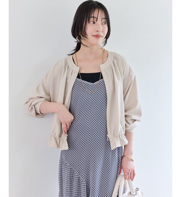 VIS「美easyリネンライクジップ裾フリルブルゾン/イージーケア・接触冷感」|ブルゾン・スタジャン|