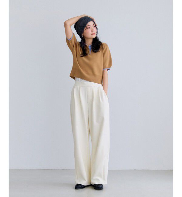 VIS「ダブルカラー半袖ポロニットトップス/イージーケア・WEB限定カラー」|ポロシャツ|