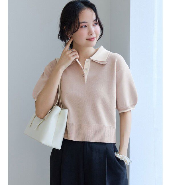 VIS「ダブルカラー半袖ポロニットトップス/イージーケア・WEB限定カラー」|ポロシャツ|