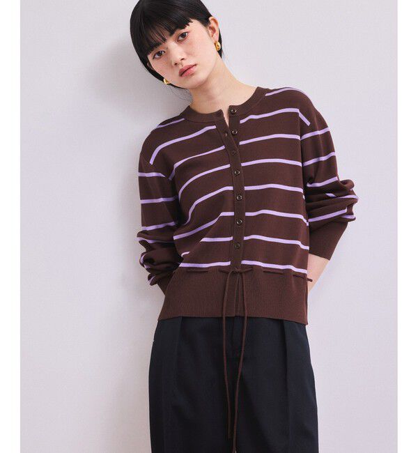 ADAM ET ROPE'「【WEB限定】バイカラーカーディガン/接触冷感」|カーディガン|ブラウン系(23)