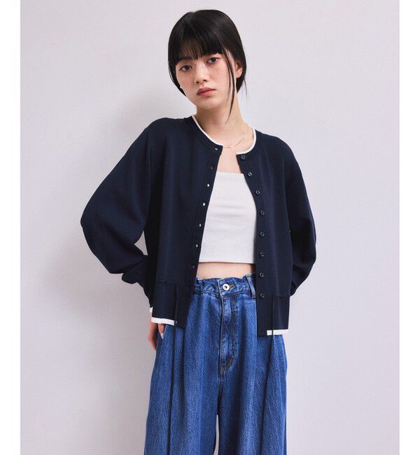 ADAM ET ROPE'「【WEB限定】バイカラーカーディガン/接触冷感」|カーディガン|ネイビー系(41)