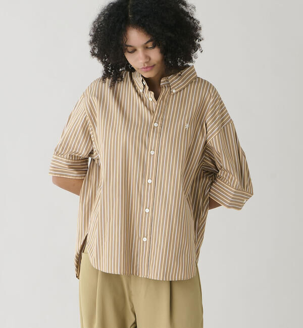 GYMPHLEX「Gymphlex | コットンタイプライター ストライプボタンダウンシャツ WOMEN」|シャツ・ブラウス|