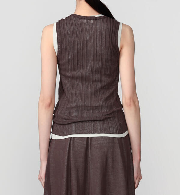 UNFIL「UNFIL | ハイツイストコットン シアー レイヤードスリーブレストップス WOMEN」|ニット・セーター|