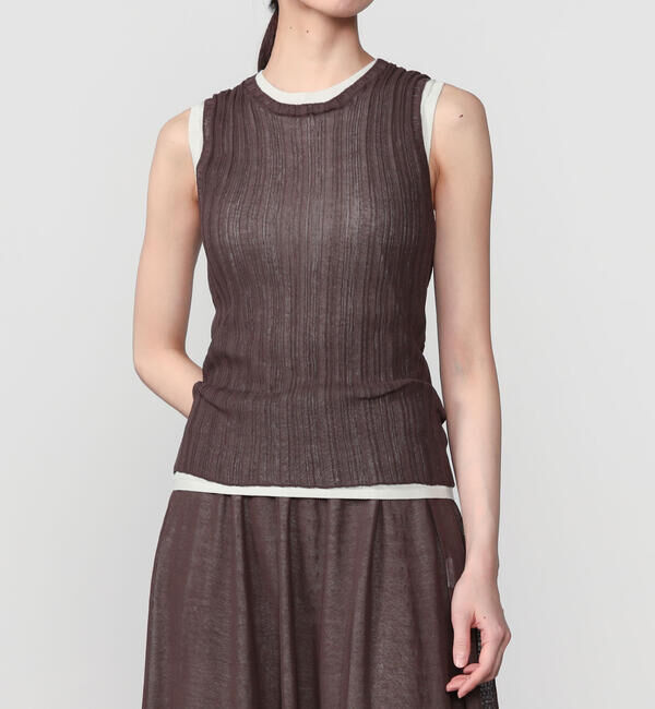 UNFIL「UNFIL | ハイツイストコットン シアー レイヤードスリーブレストップス WOMEN」|ニット・セーター|