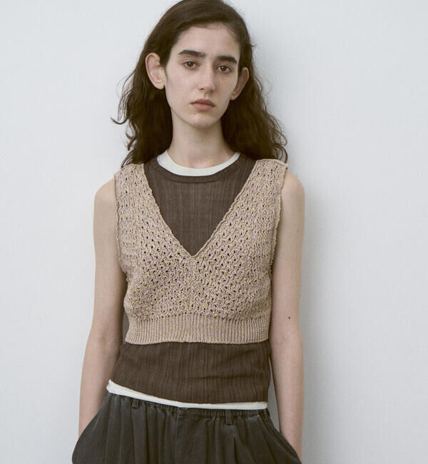 UNFIL「UNFIL | ハイツイストコットン シアー レイヤードスリーブレストップス WOMEN」|ニット・セーター|