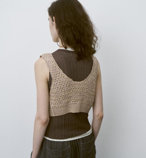 UNFIL「UNFIL | ハイツイストコットン シアー レイヤードスリーブレストップス WOMEN」|ニット・セーター|