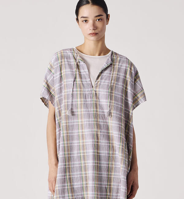  「INDIA INDUSTRY | マドラスチェック カフタンワンピース WOMEN」|シャツ・ブラウス|