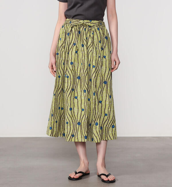 LE GLAZIK「LE GLAZIK | バティック タックギャザースカート WOMEN」|スカート|GREEN系1