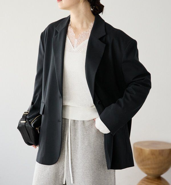  「【こなれ感抜群/接触冷感機能付き】ワイドショルダージャケット」|テーラードジャケット|
