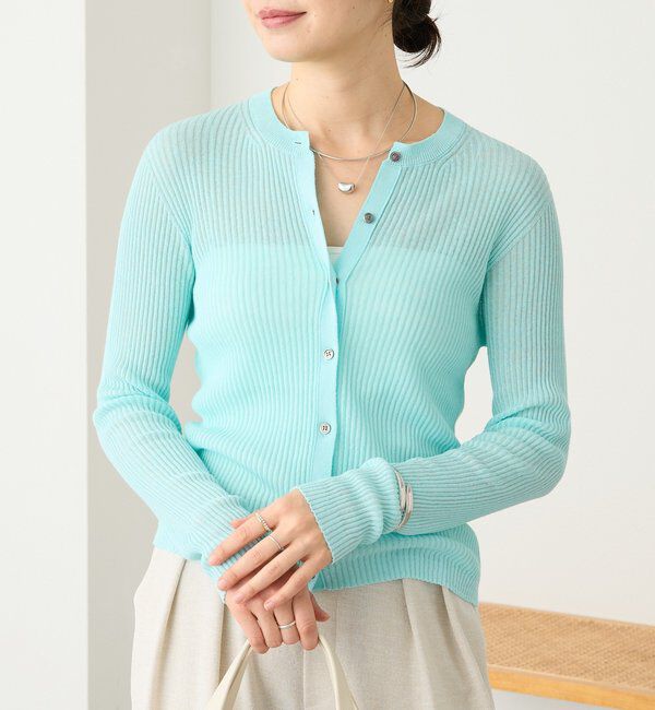  「予約【抜け感】麻混シアーリブカーディガン」|カーディガン|