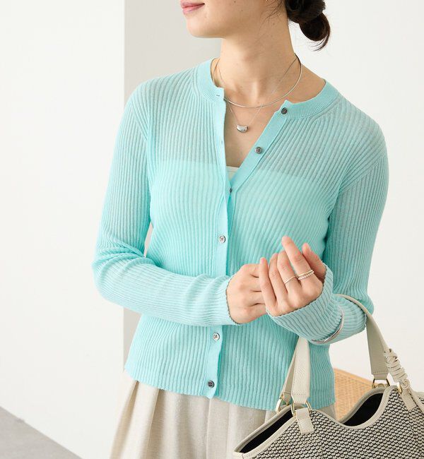  「予約【抜け感】麻混シアーリブカーディガン」|カーディガン|
