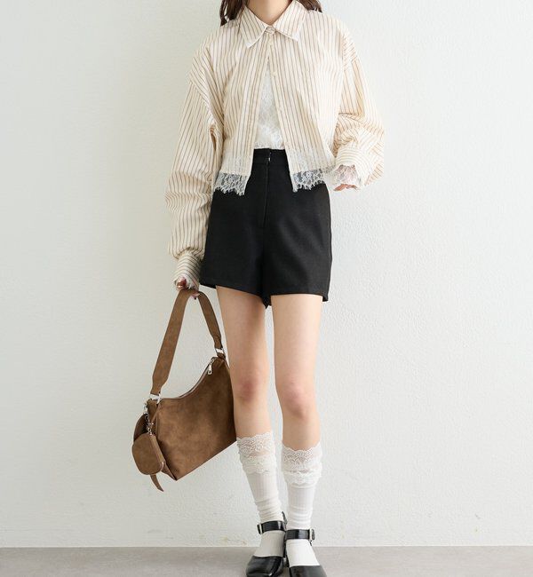  「ストライプ裾レースシャツ」|シャツ・ブラウス|