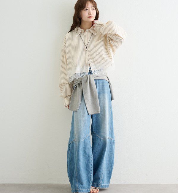  「ストライプ裾レースシャツ」|シャツ・ブラウス|