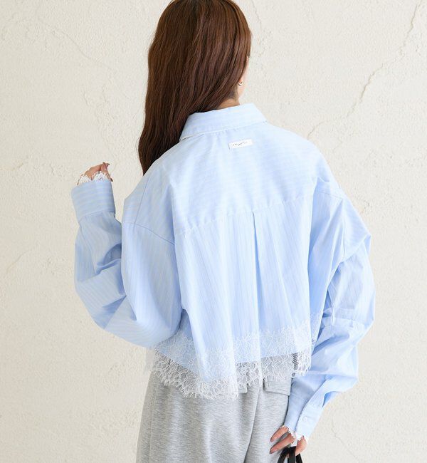  「ストライプ裾レースシャツ」|シャツ・ブラウス|