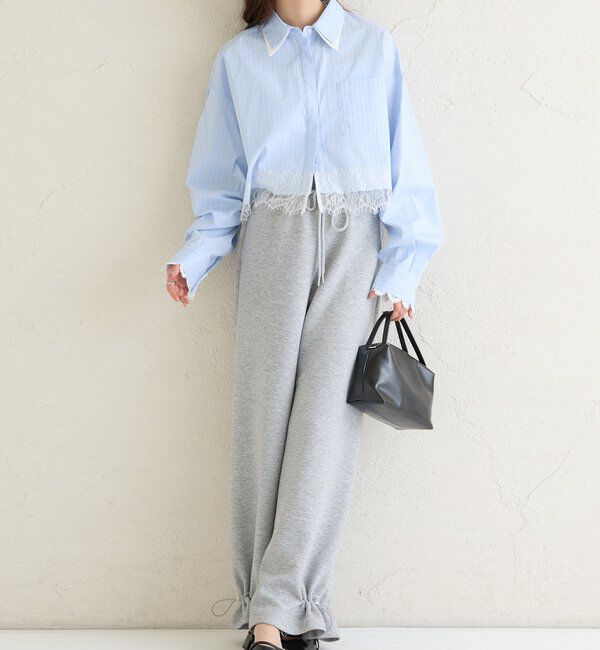  「ストライプ裾レースシャツ」|シャツ・ブラウス|