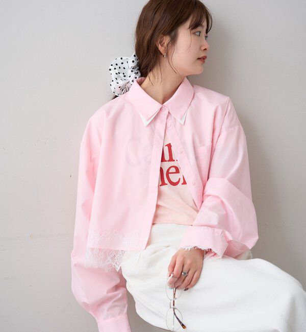  「ストライプ裾レースシャツ」|シャツ・ブラウス|