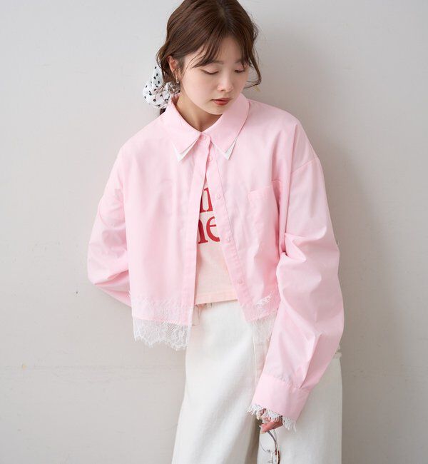  「ストライプ裾レースシャツ」|シャツ・ブラウス|