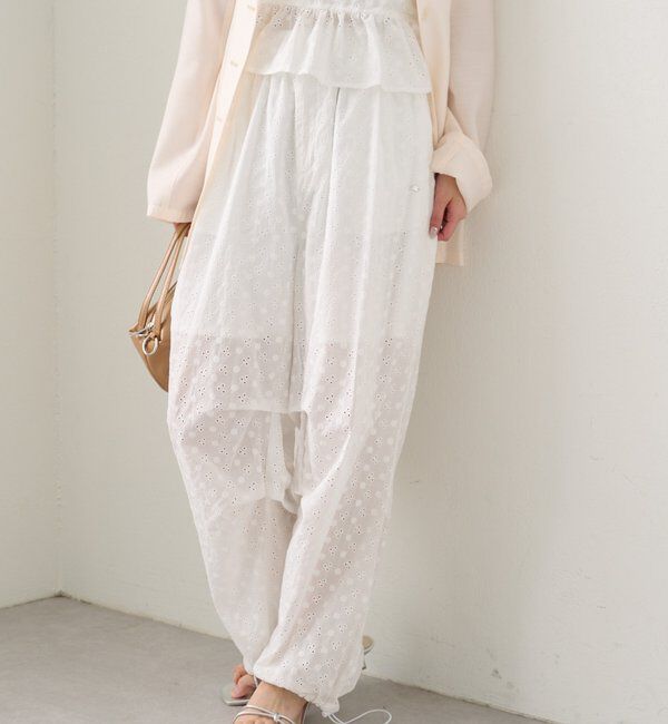  「コットン刺繍ドロストパンツ」|チノ|オフホワイト