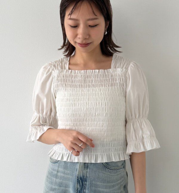  「【PUFRILL/パフリル】シャーリングブラウス」|シャツ・ブラウス|オフホワイト