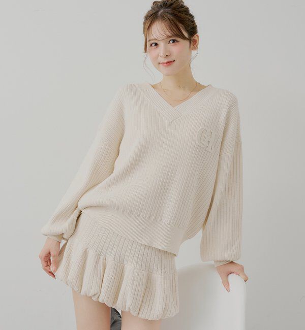  「【セットアップ対応】Vネックルーズニット」|ニット・セーター|