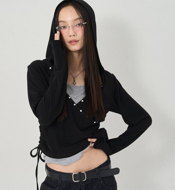  「スタッズリブカシュクールフーディ」|パーカー|