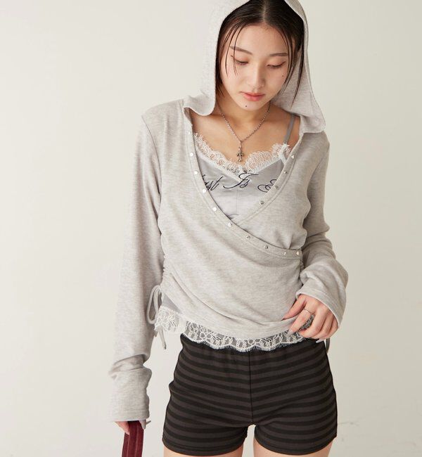  「スタッズリブカシュクールフーディ」|パーカー|