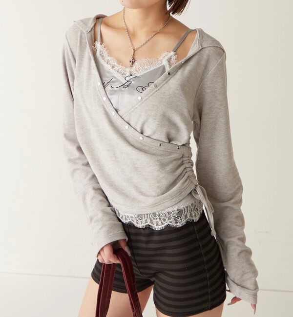  「スタッズリブカシュクールフーディ」|パーカー|