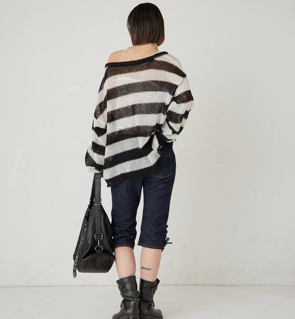  「レースアップデニムカプリパンツ」|デニム|