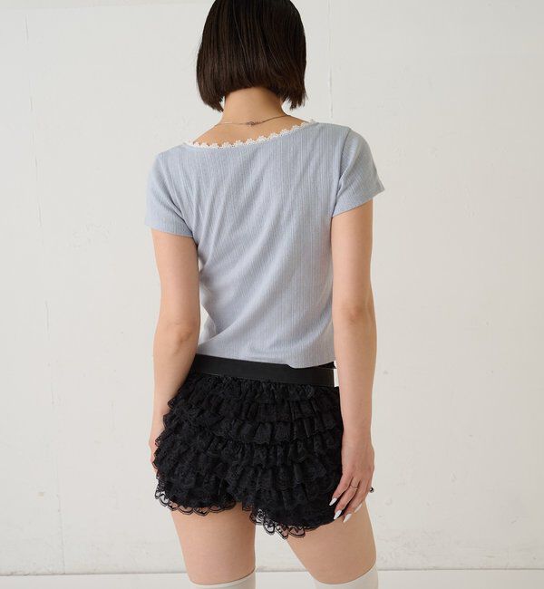  「シャーロットパターンメッシュS/Sトップス」|Tシャツ・カットソー|