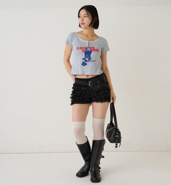  「シャーロットパターンメッシュS/Sトップス」|Tシャツ・カットソー|