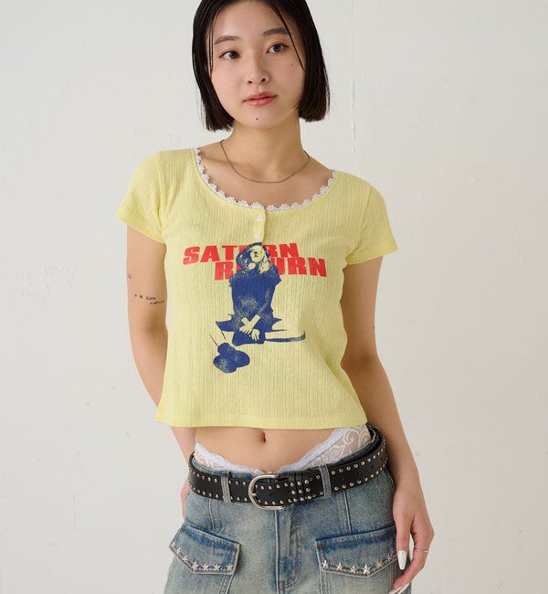  「シャーロットパターンメッシュS/Sトップス」|Tシャツ・カットソー|