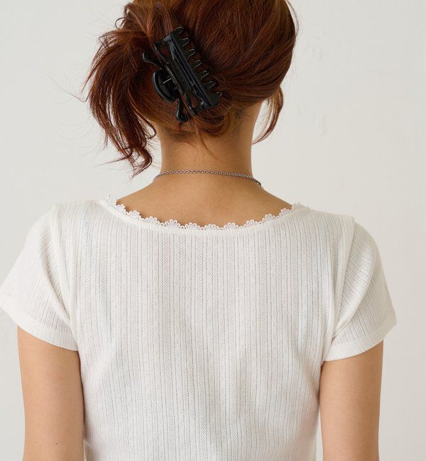  「シャーロットパターンメッシュS/Sトップス」|Tシャツ・カットソー|