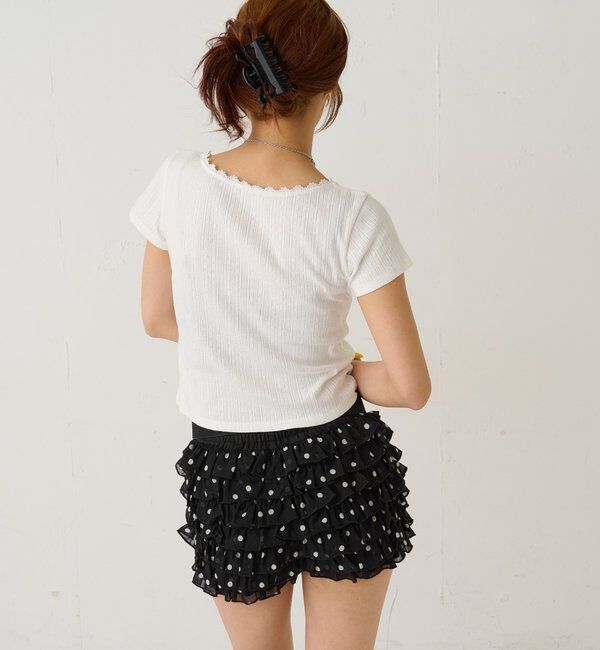  「シャーロットパターンメッシュS/Sトップス」|Tシャツ・カットソー|