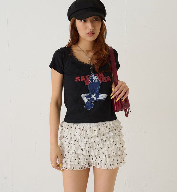  「シャーロットパターンメッシュS/Sトップス」|Tシャツ・カットソー|