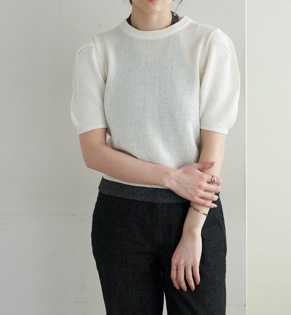  「ペーパーヤーン半袖パフニット」|カーディガン|