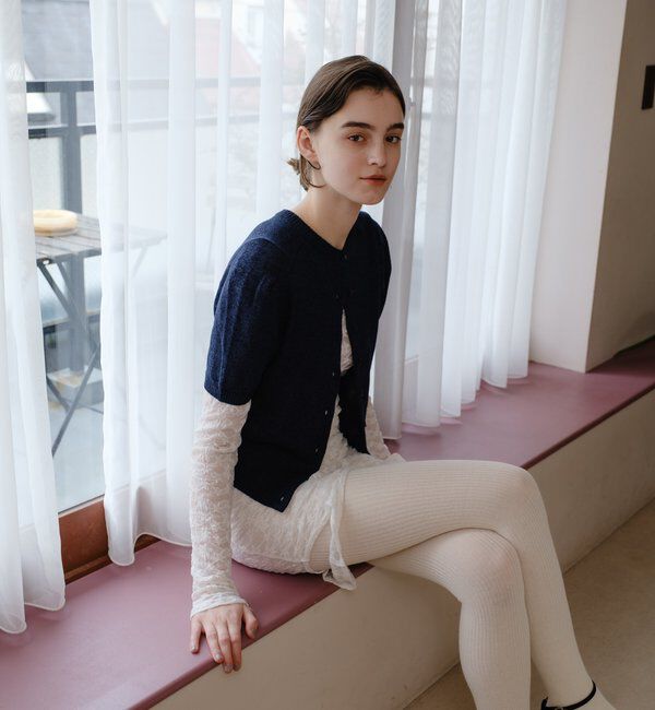  「ペーパーヤーン半袖パフニット」|カーディガン|