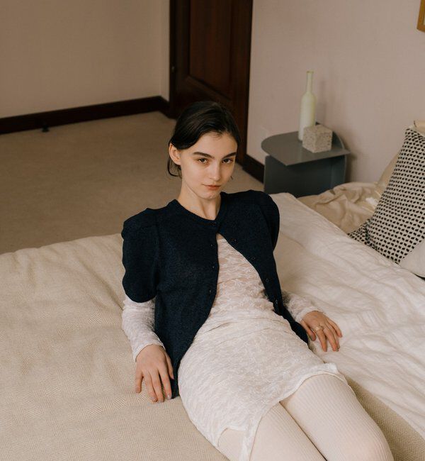  「ペーパーヤーン半袖パフニット」|カーディガン|