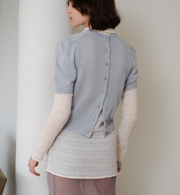  「ペーパーヤーン半袖パフニット」|カーディガン|グレー