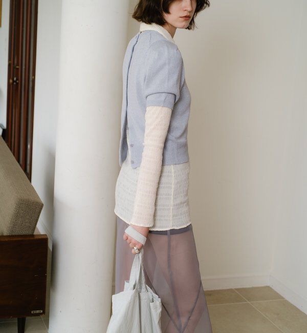  「ペーパーヤーン半袖パフニット」|カーディガン|