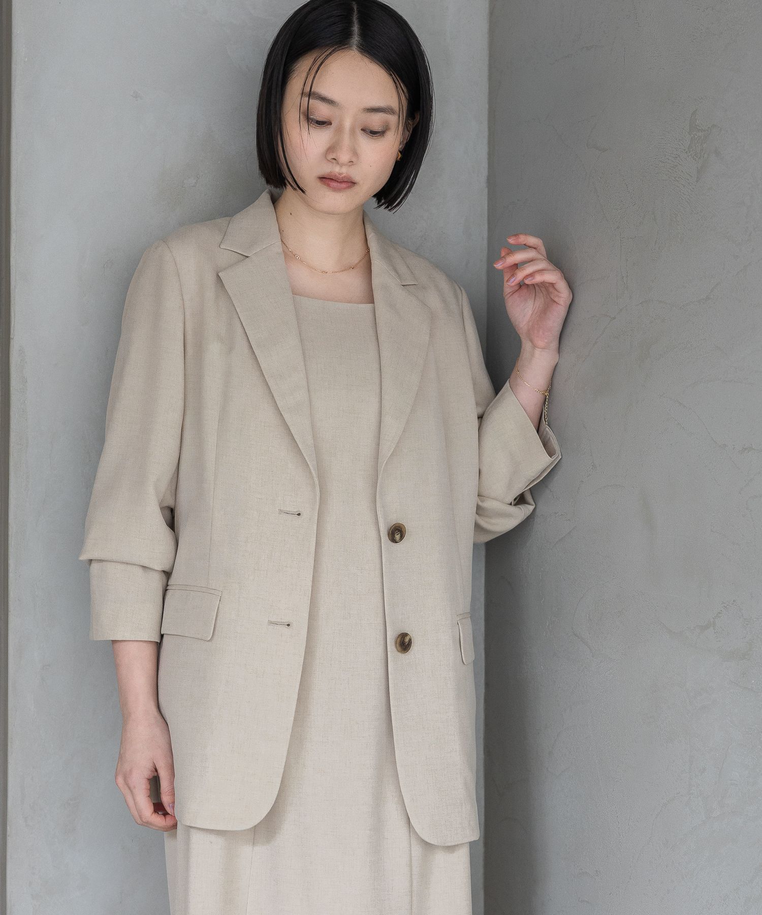 A part by 「【多機能・Sサイズ展開】リネンライクシングルジャケット」|テーラードジャケット|ベージュ