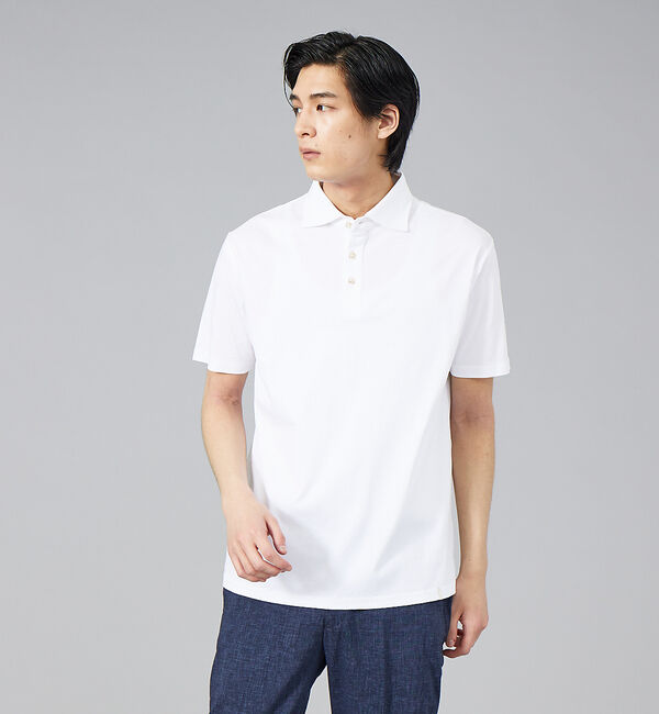 ABAHOUSE「コンパクト シルケット スムース ポロシャツ」|ポロシャツ|ホワイト