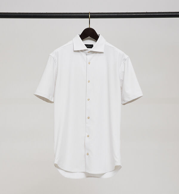 ABAHOUSE「【FLEX SHIRTS】接触冷感 ペンストライプ　半袖シャツ」|シャツ・ブラウス|ライトベージュ