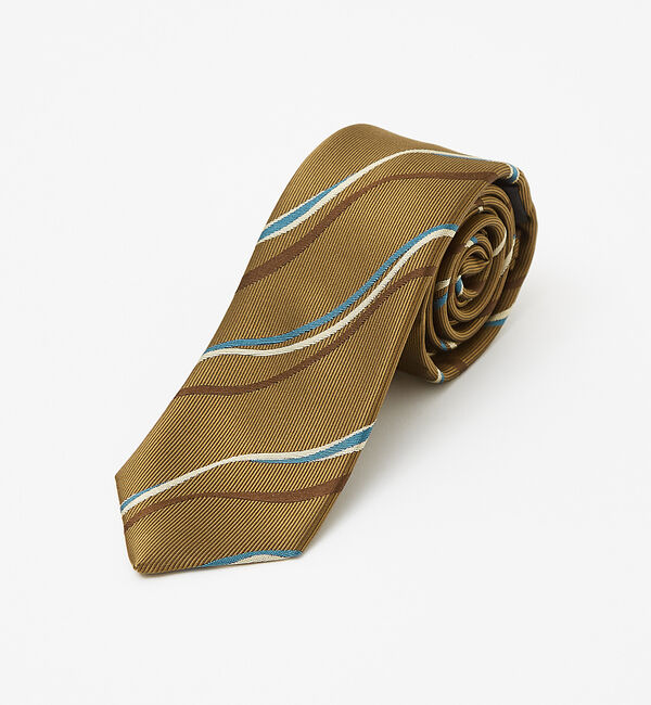 ABAHOUSE「シルクネクタイ レジメンタル風ウェーブ柄 / MADE IN JAPAN」|ネクタイ・蝶ネクタイ|ダークベージュ