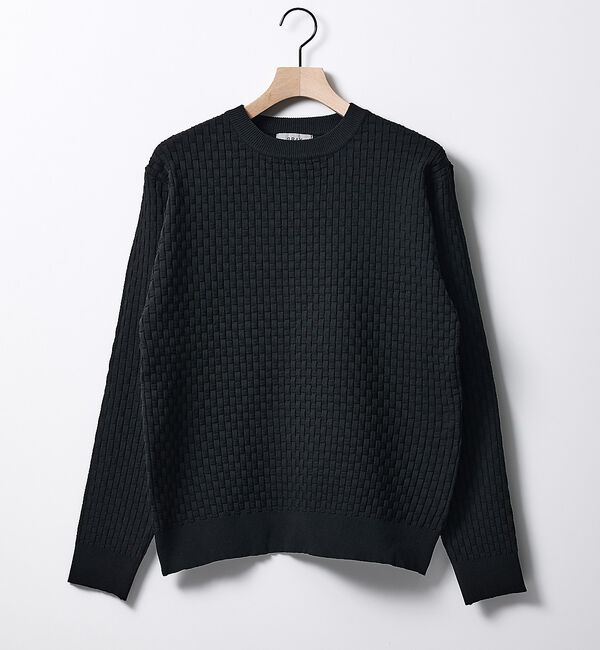 ABAHOUSE「【ハイストレッチ】ブロックチェック ジャガード クルーネックニット」|ニット・セーター|ブラック