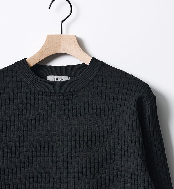 ABAHOUSE「【ハイストレッチ】ブロックチェック ジャガード クルーネックニット」|ニット・セーター|