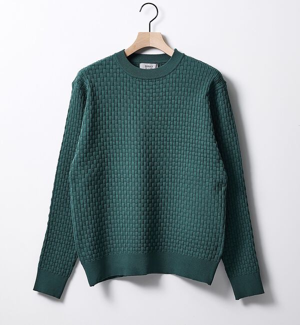 ABAHOUSE「【ハイストレッチ】ブロックチェック ジャガード クルーネックニット」|ニット・セーター|グリーン